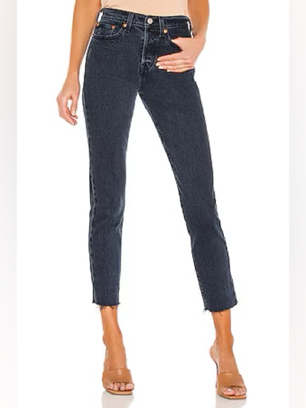 Levi's Premium Wedgie Icon Jean - in Black & Blue sz 26 Raw Hem Crop REVOLVE